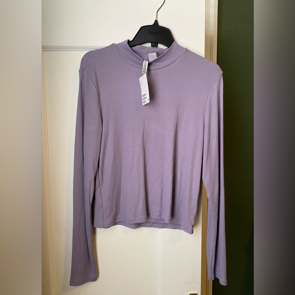 cropped long sleeve shirt with mock turtle neck